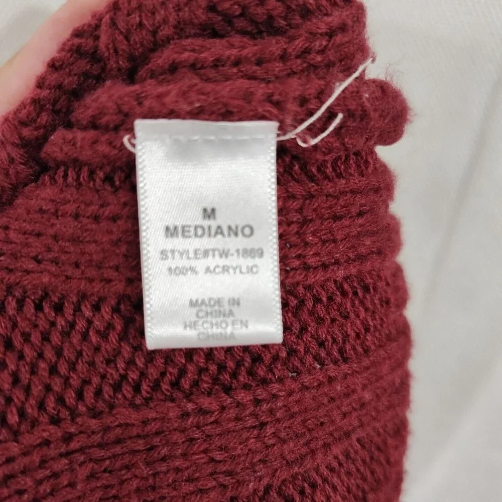 Zenana Outfitters Button Up Cardigan Cable Sweater Size M Burgundy Red Acrylic - Picture 6 of 7